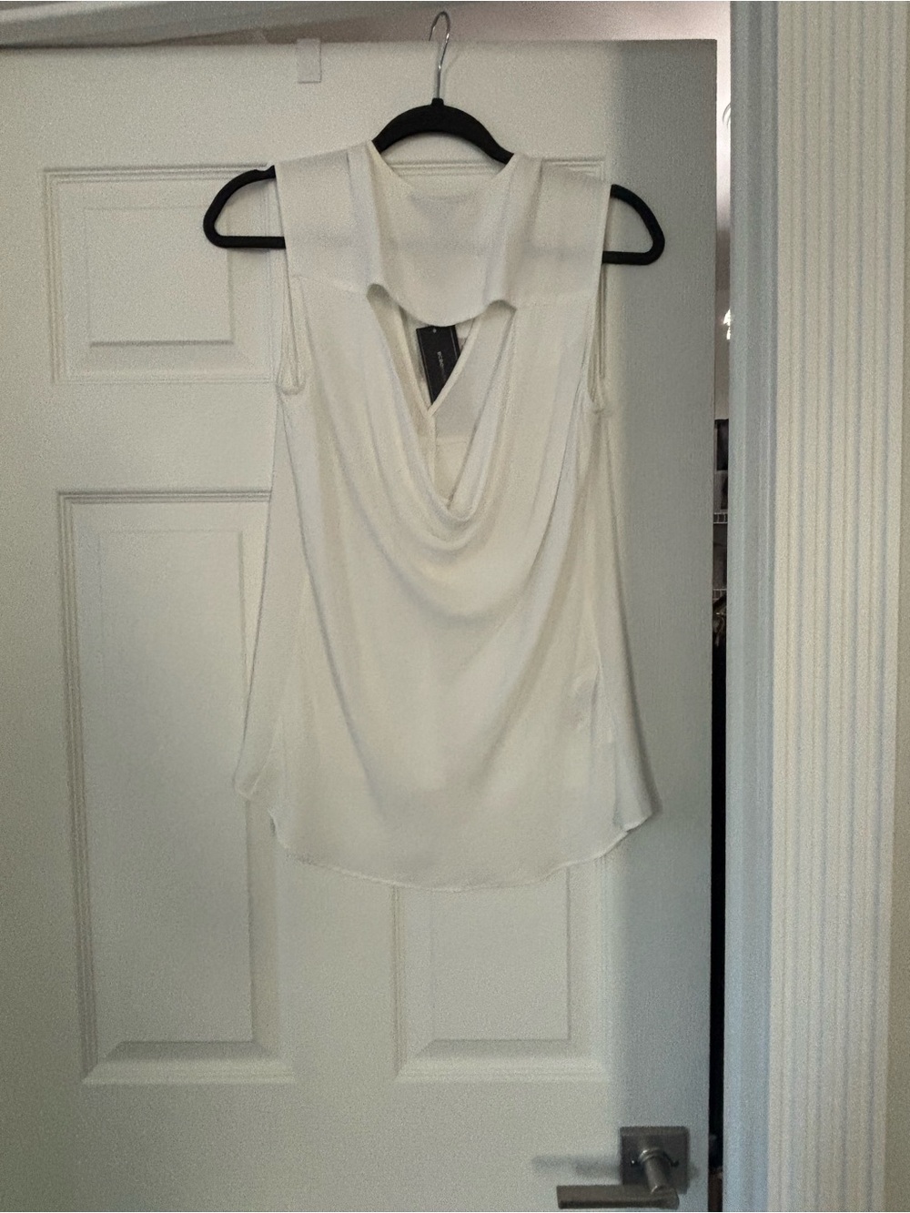 BCBGMaxAzria White Draped Cowl Neck Sleeveless Camisole